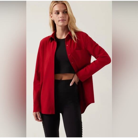 Athleta Red Button Down Shirt - Picture 1 of 6
